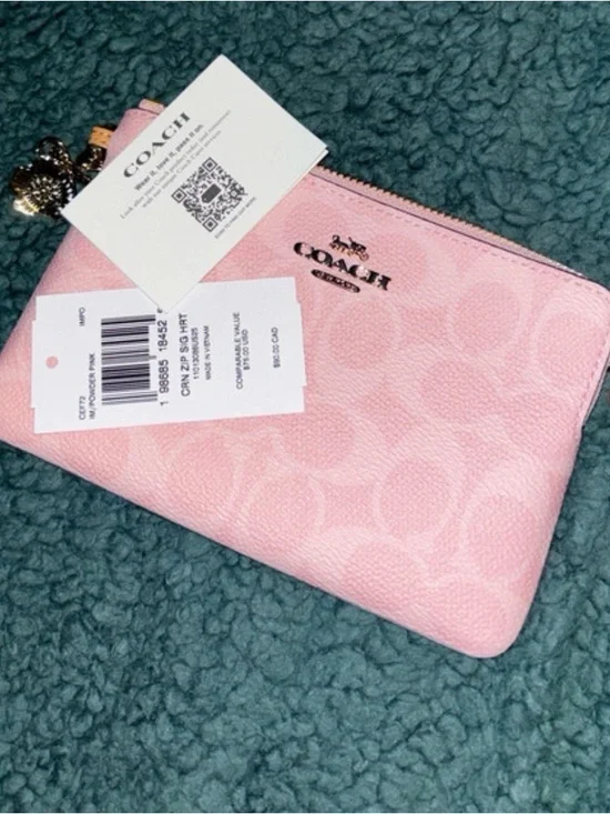 Coach Pink Signature Zip Pouch with Gold Logo - Picture 1 of 2